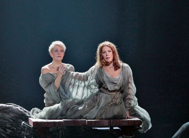 Sondra Radvanovsky, foreground, and Joyce DiDonato in the Met Opera’s new production of Bellini’s Norma.