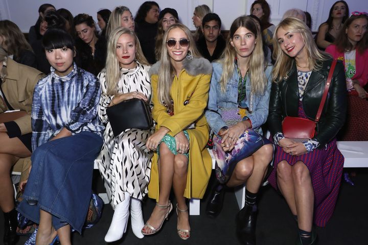 Susie Lau, Kate Foley, Harley Viera Newton, Veronika Heilbrunner and Elisabeth von Thurn und Taxis attend the Anya Hindmarch show during London Fashion Week on 17 September 2017.