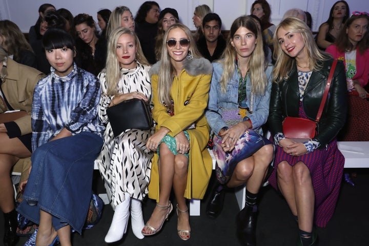 Susie Lau, Kate Foley, Harley Viera Newton, Veronika Heilbrunner and Elisabeth von Thurn und Taxis attend the Anya Hindmarch show during London Fashion Week on 17 September 2017.