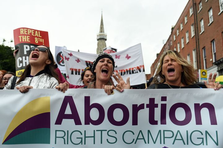 Ireland is to hold a referendum on abortion laws; demonstrators are pictured above during a protest in Dublin in 2016