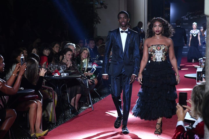 Christian Combs and Lori Harvey walk the runway at the Dolce & Gabbana secret show during Milan Fashion Week Spring/Summer 2018 at Bar Martini on Sept. 23, in Milan, Italy.