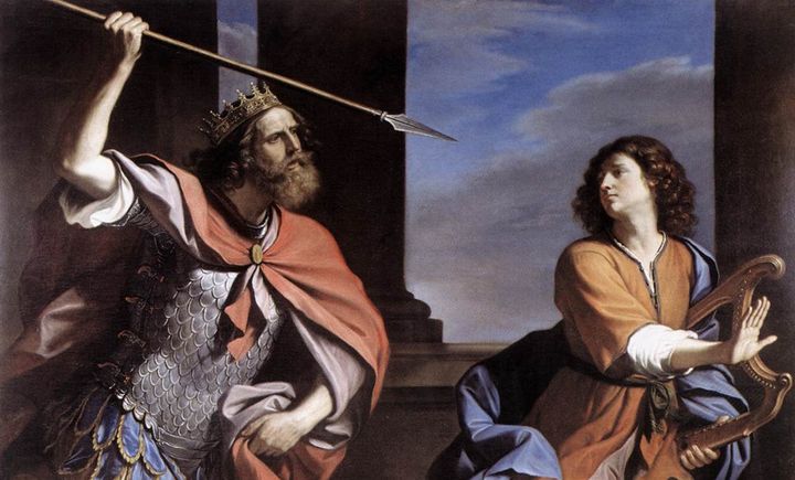 "Saul Attacking David" King Saul refused to face Goliath though he has been blessed by God