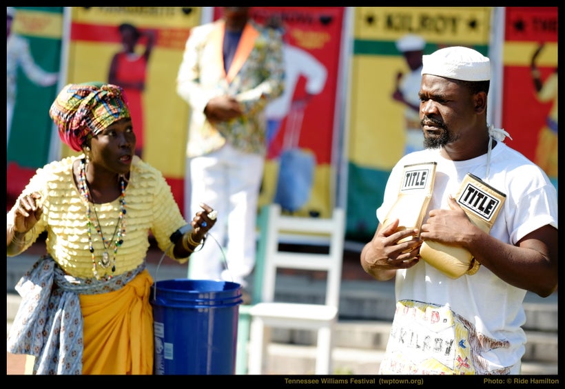 (l to r) Esther Ado-Scott as Gypsy, Mawuli Semevo as Mr. Gutman, and Isaac Fiagbor as Kilroy in Abibigromma’s production of