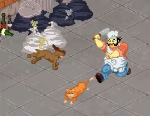 A clip from a video game called "Dirty Chinese Restaurant," which the game's developers said will not be released.