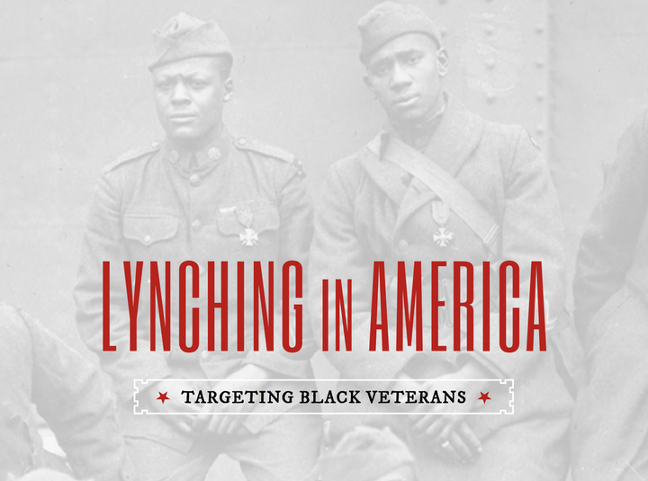 A screenshot of the title page for "Lynching in America: Targeting Black Veterans"