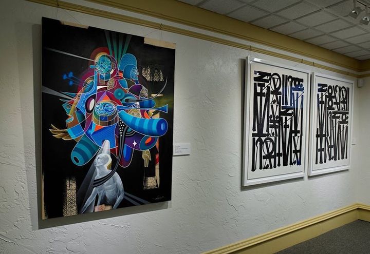 National Institute of Urban Art's inaugural exhibit, Uncontainable, featuring (left to right) works by Doze Green and RETNA 
