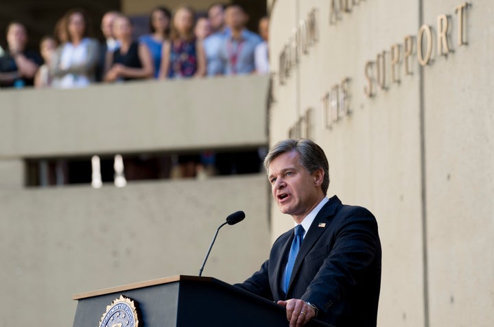 FBI Director Christopher Wray speaks during his swearing-in. 