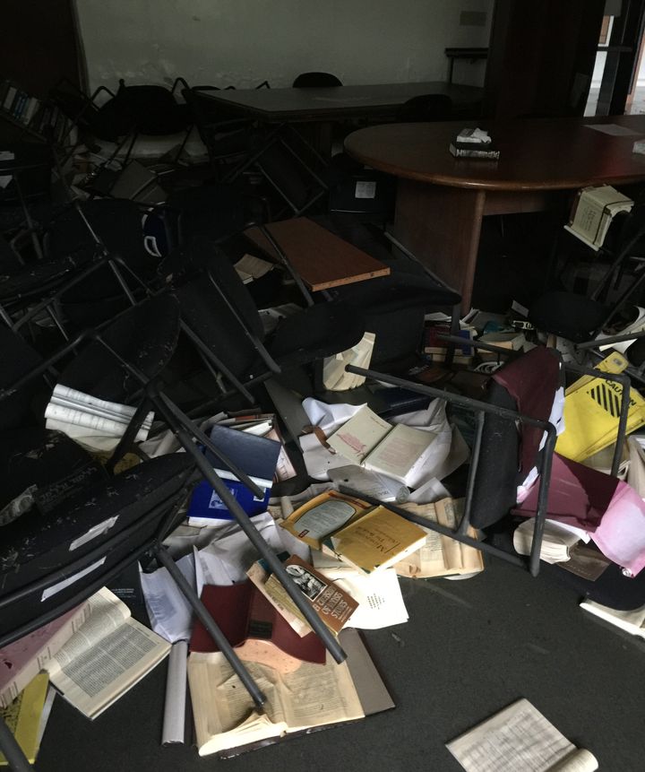 Books toppled and were soaked in floodwater at the synagogue. Donations are helping to replace some of the damaged items.