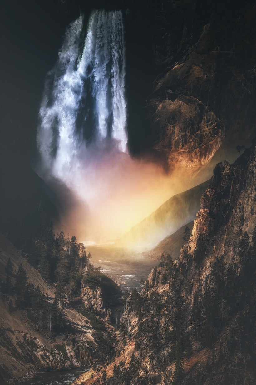 Lower Yellowstone Falls and the Morning Rainbow.