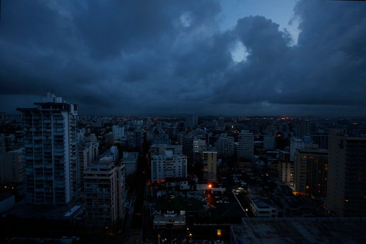 In downtown San Juan, any building with lights on is running a generator. There is no electric utility running on the island.