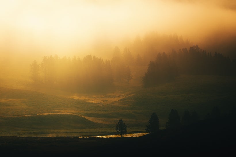 Fog fills the valley as the sun rises