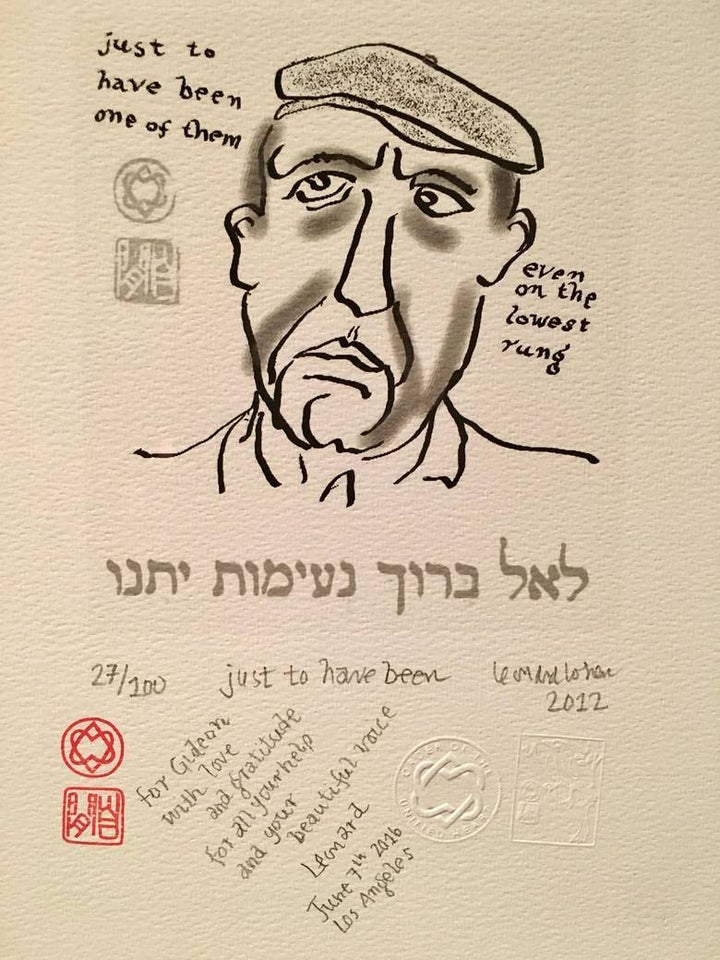 Self-portrait of Leonard Cohen, given as a gift to Cantor Gideon Zelermyer, of Synagogue Shaar Hashomayimbeta.theglobeandmail.com