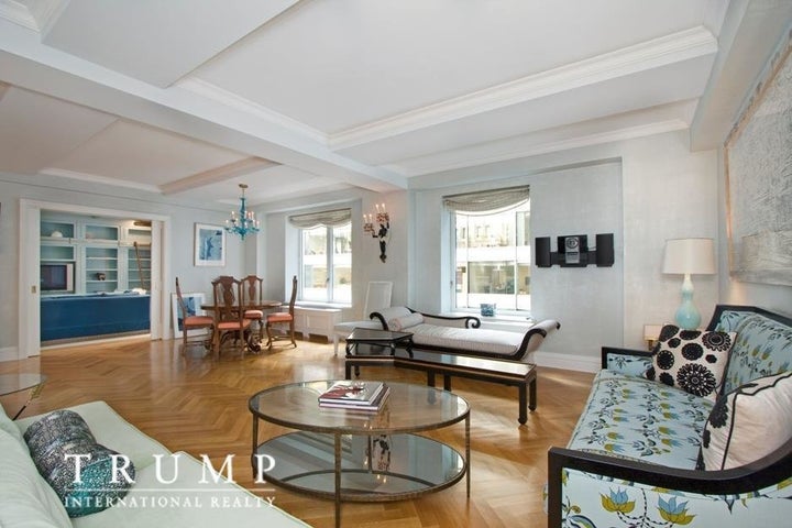 The corner living room lets in lots of natural light.