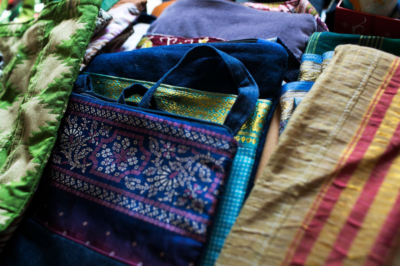 Colorful textiles are sold at The Exchange House in Akron, Ohio.