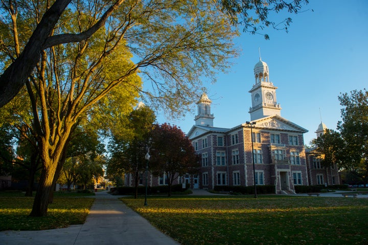 View of University of South Dakota campus in autumn.