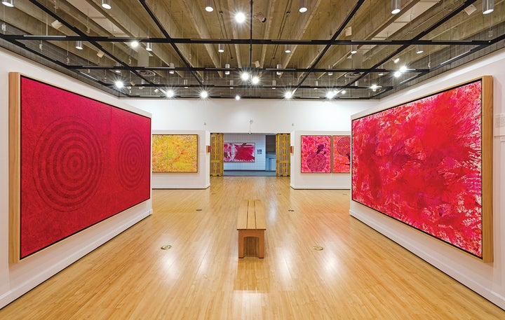 <p>Installation, J. Steven Manolis, “Painting Vermillion Red” exhibition, John A. Day Gallery at the Warren M. Lee Center for the Fine Arts, University of South Dakota. </p>