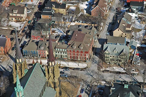 Aerial shot of The Great George with St. Dunstan’s Basilica in the foreground 