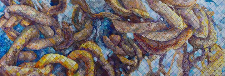 <p>Sharon Kagan, <em>The Untangling: Rebirth </em>(2017), mixed media, 36 x 106 inches </p>