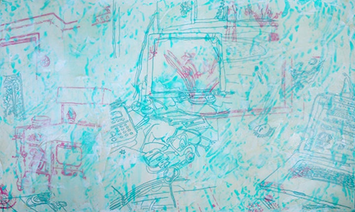 <p>Rebeca Calderón Pittman, <em>The Great Majestic</em> (2016), acrylic and ink on board, 24 x 40 inches</p>
