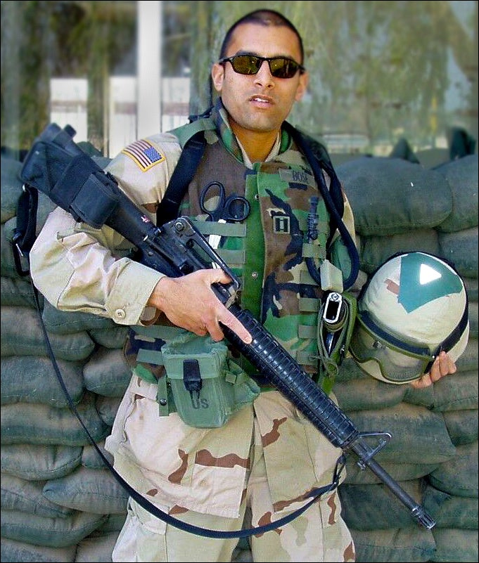<p>Dr. Sudip Bose as a captain serving with the 1st Calvary Division in Iraq in 2004.</p>