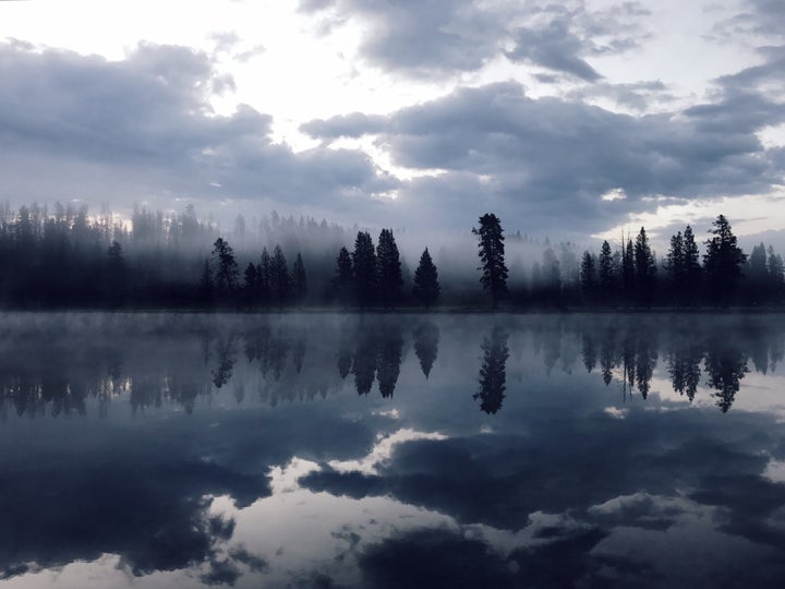 Fog along the Yellowstone River during a morning rain storm