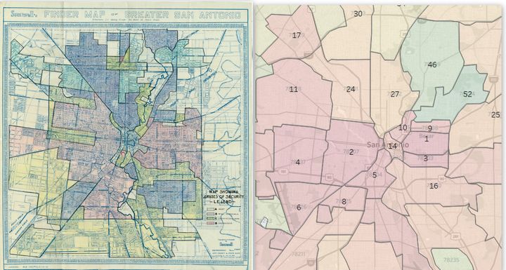 L-R, Yesterday’s redlined neighborhoods, circa 1933, can become today’s highest-hardship ZIP Codes.