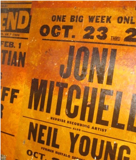 The Bitter End poster, October, 1968, promoting Joni Mitchell and Neil Young www.jonimitchell.com