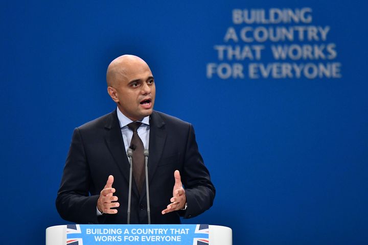 Communities and Local Government Secretary, Sajid Javid delivers a speech on the first day of the Conservative Party annual conference at the Manchester Central Convention Centre