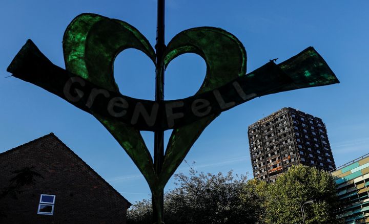 The burnt out remains of the Grenfell apartment tower is seen in North Kensington, London