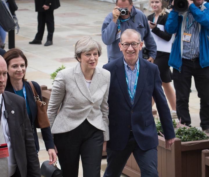 Prime Minister Theresa May and her husband Philip arrive for the Conservative Party Conference at the Manchester Central Convention Complex in Manchester.