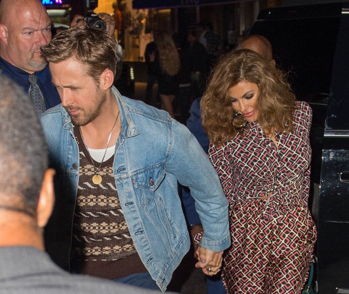 Ryan Gosling and Eva Mendes at the "SNL" Season 43 after-party at Tao in New York City. 