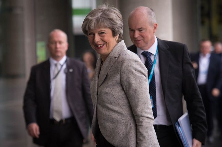 Prime Minister Theresa May arrives at the BBC studios at Media City in Salford to appear on the Andrew Marr show ahead of the Conservative Party conference.