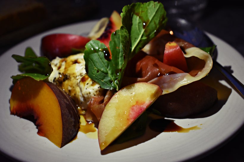 Stone fruit with burrata and prosciutto
