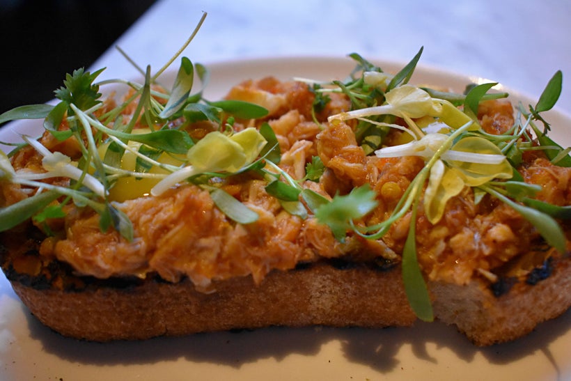 Singaporean chili crab toast