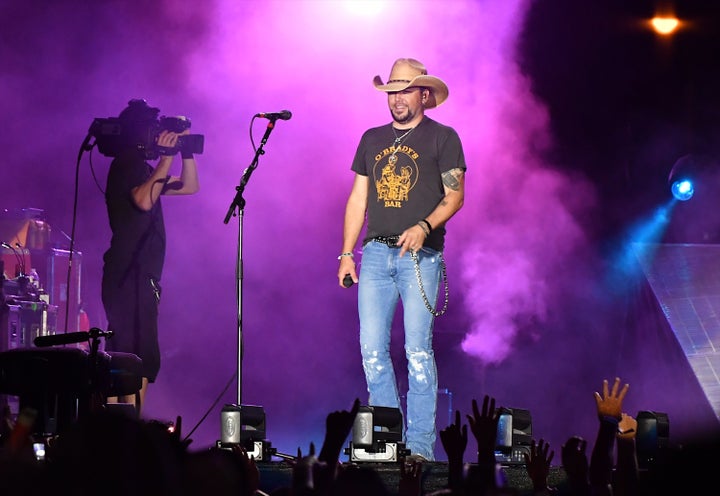 Jason Aldean was performing at the Route 91 Harvest country music festival in Las Vegas on Sunday night with someone began shooting into the crowd.