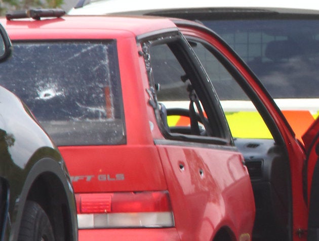 <strong>Ashworth was travelling in a red Suzuki Swift. A gun can be seen on the roof of the vehicle in this image </strong>