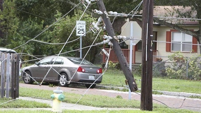 Snapped electric poles in the Tampa Bay area following Hurricane Irma. Power outages can be life-threatening for people who rely on home medical devices. State and local emergency responders are increasingly using databases to locate residents with special medical needs.