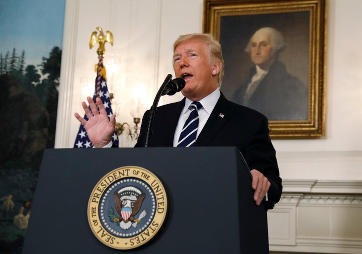 President Trump makes a statement on the mass shooting in Las Vegas from the Diplomatic Room at the White House on Oct. 2, 2017.