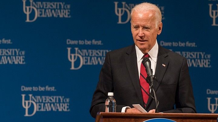 Vice President Joe Biden speaking at a University of Delaware event.