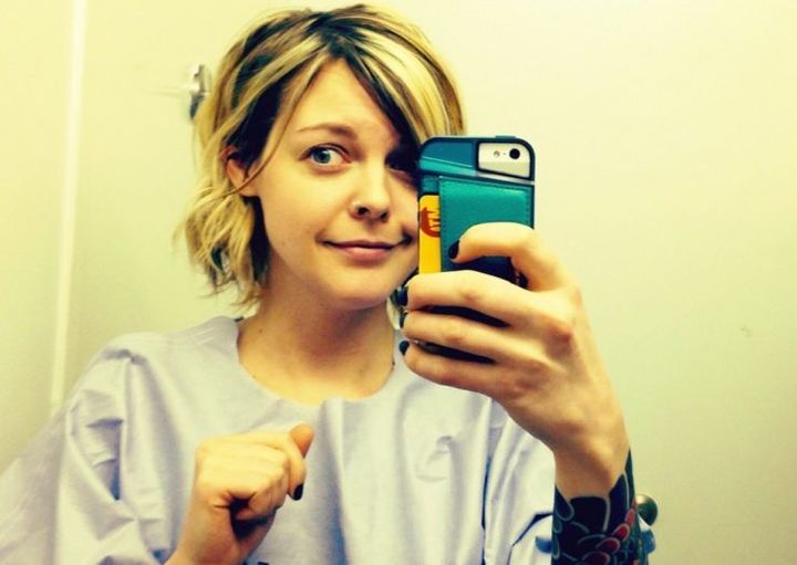 Lauren Himiak (pictured) takes a selfie right before her sterilization procedure in 2014. It was a rather uneventful day, she said, except for all the hoops she had to jump through beforehand to have the procedure. 