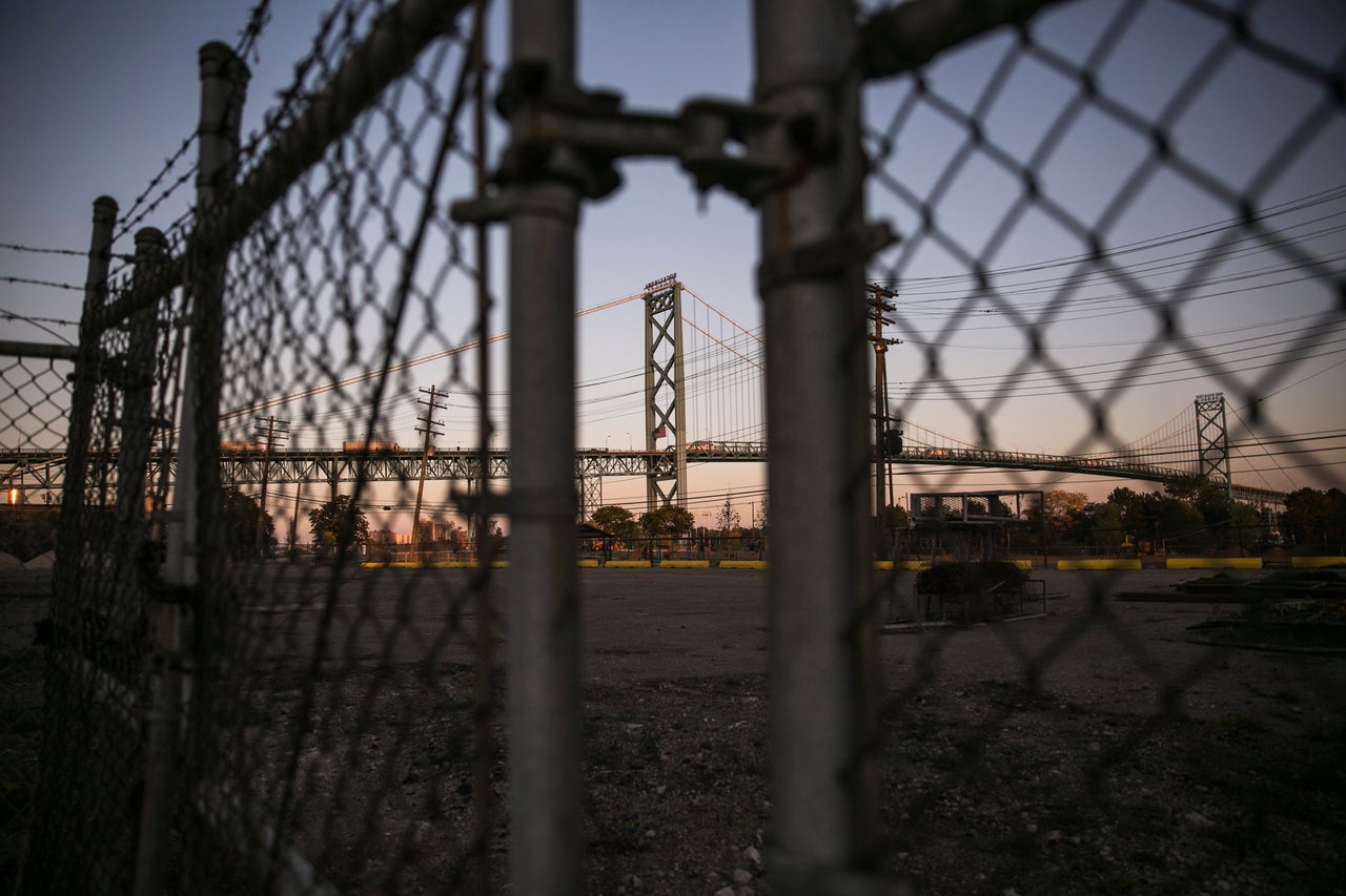 The Ambassador Bridge, which connects Detroit, Michigan to Windsor, Ontario, Canada.