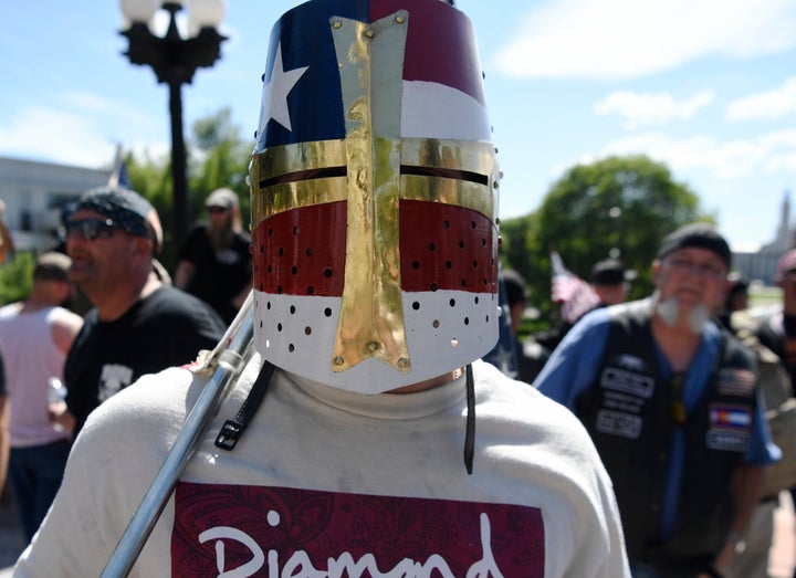 Anti-Sharia protesters gathered on the west steps of the Colorado Capitol in Denver on June 10.