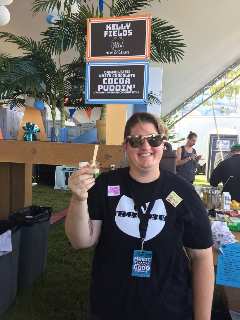 Chef Kelly Fields of Willa Jean served her popular caramelized white chocolate cocoa puddin’.