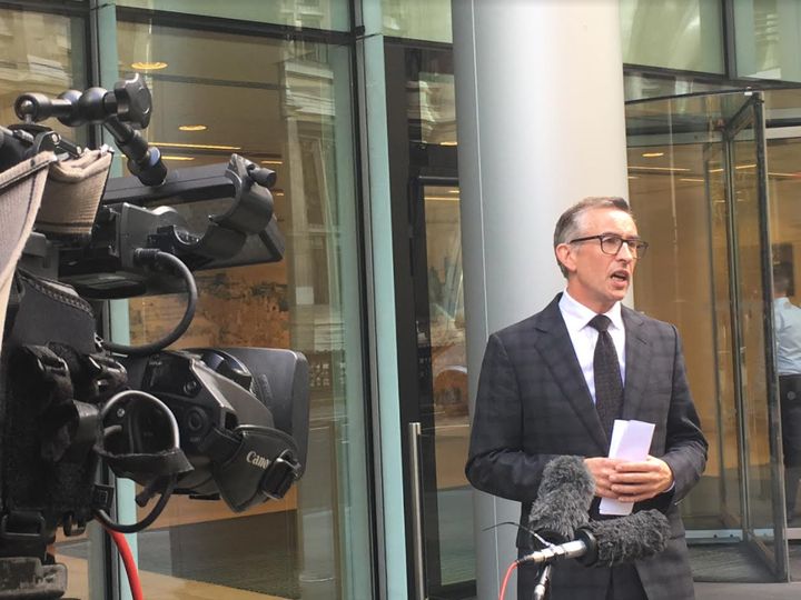 Steve Coogan outside of the High Court in London 