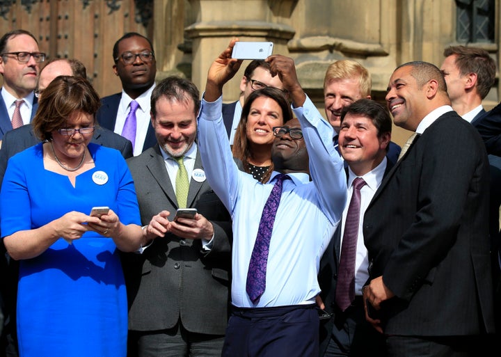 <strong>Sam Gyimah taking a selfie with other Tory MPs.</strong>