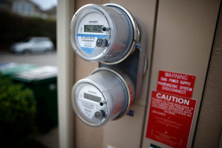 A smart electricity meter outside a home in Irvine, California.