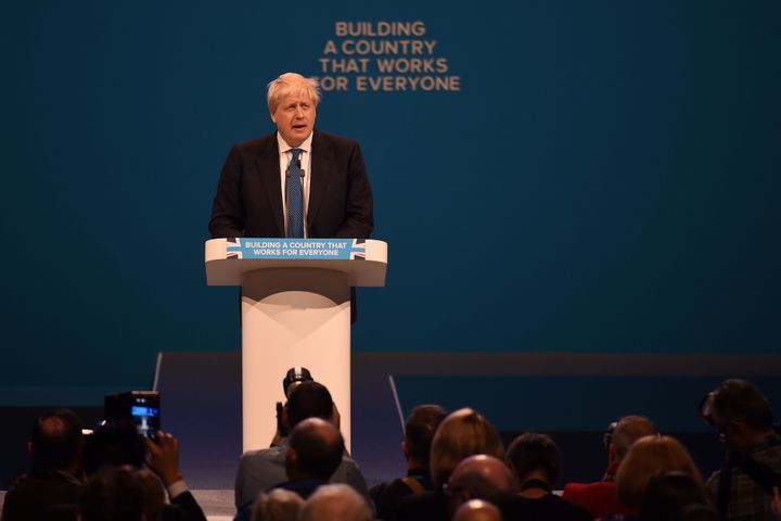 Brexy Beast: Foreign Secretary Boris Johnson delivers his speech on the third day of the Conservative Party conference in Manchester on Wednesday