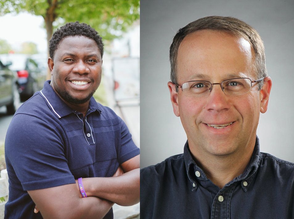 A photo of Eze Amos (left) by Eric Kelly and a photo of Robert Cohen (right) by Stephanie Cordle Frankel.