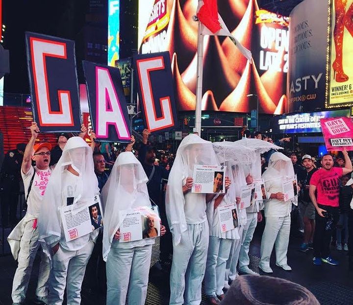More than 100 Gays Against Guns (GAG) protesters marched from New York's Union Square to Times Square Monday in honor of the 59 people killed in Sunday's mass shooting in Las Vegas. 