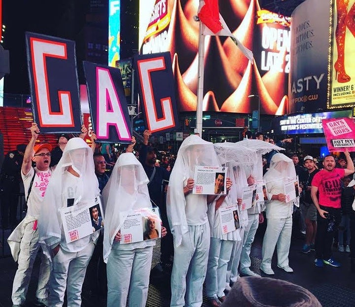 More than 100 Gays Against Guns (GAG) protesters marched from New York's Union Square to Times Square Monday in hon